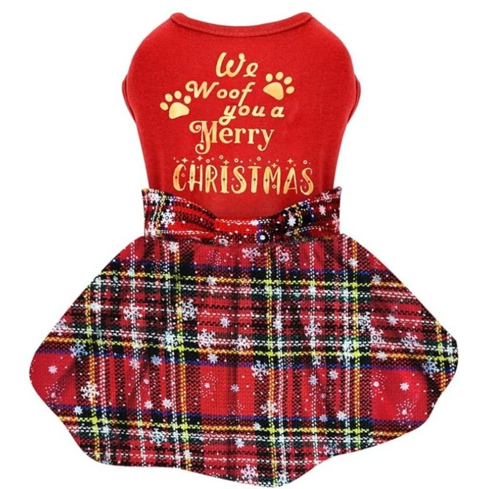 Dog Dress Clothes Christmas Plaid Lightweight Size M- Small dog outfit festive